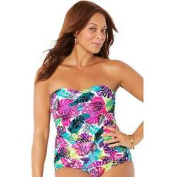 Swimsuits For All Plus Women's Sweetheart Tankini Top in Olive Palm (Size 26)