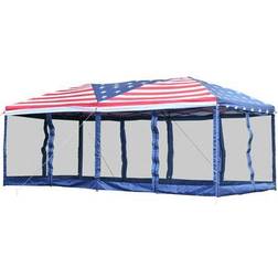 OutSunny 10x20 Pop Up Canopy Wedding Party Tent Gazebo with Removable Mesh Sidewalls American Flag Print