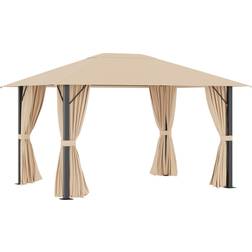 OutSunny 13 ft. x 10 ft. Brown Patio Gazebo Outdoor Canopy Shelter with Sidewalls, Vented Roof, Aluminum Frame