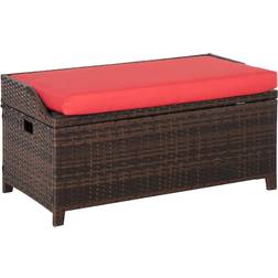 OutSunny 37.9Gal. Brown Wicker Outdoor Storage Bench Deck Box with Interior Waterproof Cloth Bag