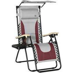 OutSunny Zero Gravity Wine Red Metal Outdoor Lounge Chair, Folding Reclining Patio Chair, with Cup Holder, Shade Cover