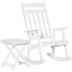 OutSunny White Wood Outdoor Rocking Chair with Foldable Table for Patio, Backyard and Garden