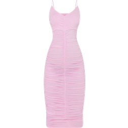 PrettyLittleThing Maternity Plunge Ruched Contour Jersey Midi Dress Baby Pink (CMY8988)