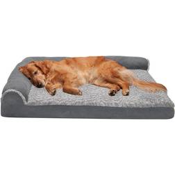 FurHaven Deluxe Chaise Lounge Dog Bed Two-Tone Faux Fur & Suede Orthopedic Foam Jumbo