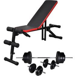 vidaXL Adjustable Sit-up Bench with Barbell and Dumbbell Set 60.5kg Fitness