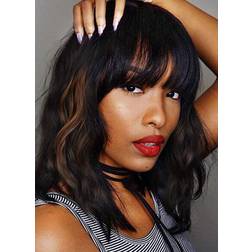 Wave & Breeze Short Wavy Wig with Bang 14 inch Black Coffee