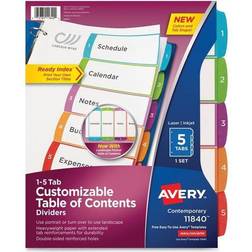 Avery Ready Index Table of Contents Dividers, Multicolor Tabs, 1-5, Letter