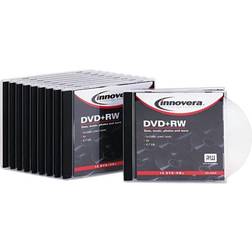 Innovera DVD RW Discs, 4.7GB, 4x, w/Slim Jewel Cases, Silver, 10/Pack