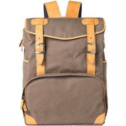 Barber Shop Mop Top Camera Backpack, Sand Canvas & Brown Leather