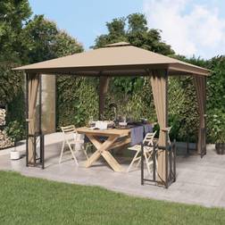 vidaXL Gazebo with Sidewalls&Double Roofs 3x3 Taupe Taupe