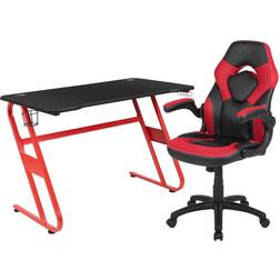 Flash Furniture Optis Red Gaming Desk and Red/Black Racing Chair Set with Cup Holder and Headphone Hook, BLN-X10RSG1030-RD-GG