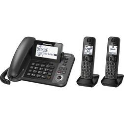 Panasonic Link2Cell Metallic Black Bluetooth Corded Phone System With 2 Handsets