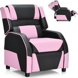 Costway Pink Kids Youth Gaming Sofa Recliner with Headrest and Footrest PU Leather