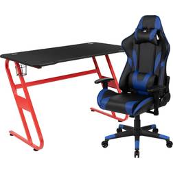 Flash Furniture BLN-X20RSG1030-BL-GG Red Gaming Desk and Blue Reclining Gaming Chair Set with Cup Holder and Headphone