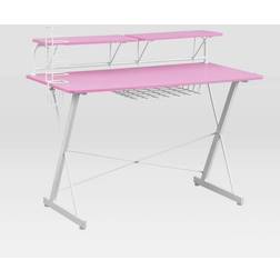 Techni Sport 47.27"" TS-200 Carbon Computer Gaming Desk with Shelving, Pink"
