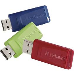 Verbatim Store 'n' Go USB Flash Drive, 32GB, Blue, Green, Red, 3/Pack