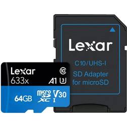 LEXAR High Performance microSDXC Class 10 UHS-I U3 V30 A1 100/45MB/s 64GB +SD Adapter (633x)