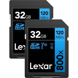 LEXAR BLUE Series High-Performance LSD0800032G-B2NNU 32GB Flash Memory, SDHC, 2/Pack