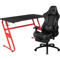 Flash Furniture 52W Gaming Desk with Gray Reclining Gaming Chair with Footrest, Black (BLNX30RSG1030 Quill Black