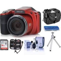 minolta m35z 20mp 1080p hd bridge digital camera with 35x optical zoom, red bundle with camera case, 16gb sdhc card, memory w