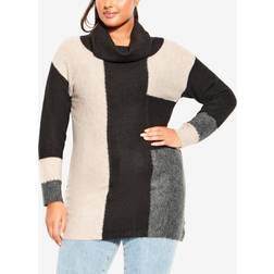Evans Avenue Plus Color Block Cowl Neck Jumper Sweater Female