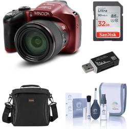 Minolta MN67Z 20MP Full HD Bridge Camera Red, Bundle With Accessory Kit