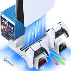 OIVO PS5 Stand with Cooling Fan, Controller Charger Station, Adjustable Cooling Fan and 12 Games Storage