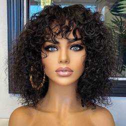 Luvme Natural Short Curly Top Lace Fringe Wig With Hot Bangs 10 inch Natural Black