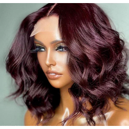 Luvme Loose Wave Undetectable Invisible Lace Middle Part Glueless Wig 12 inch Dark Plum
