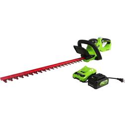 Greenworks 22 in. 24-Volt Cordless Hedge Trimmer (4.0Ah Battery and Charger Included) Black/Green