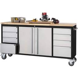 Trinity 72 in. Black Rolling Workbench with Stainless Steel Face instock TLS-7205