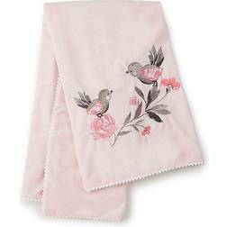 Levtex Baby elise pink embroidered birds blanket with pom pom trim