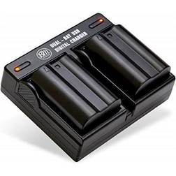 bm premium 2 pack of enel15b batteries and dual battery charger for nikon z6, z7, d850, d7500, 1 v1, d500, d600, d610, d750, d800, d800e, d810