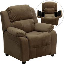Flash Furniture Deluxe Padded Contemporary Brown Microfiber Recliner with Storage Arms