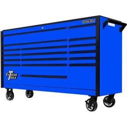 DX Series 72" 17 Drawer Deep Roller Cabinet Blue with Black Drawer Pulls