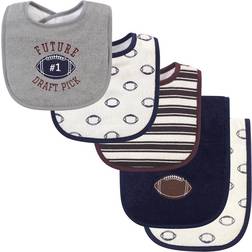 Hudson Baby Football 5-Piece Bib/burp Cloth Set In Blue/white Blue Set Of 5