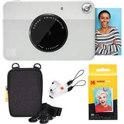 Kodak Printomatic Instant Camera (Grey) Basic Bundle Zink Paper (20 Sheets) Deluxe Case