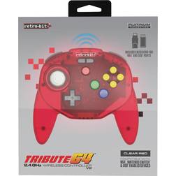Retro-Bit Tribute64 2.4GHz Wireless Controller for Nintendo 64 (N64) Switch PC MacOS RetroPie Raspberry Pi and Other USB Devices (Clear Red)