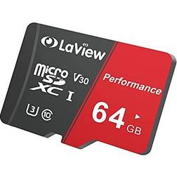 LaView 64GB Micro SD Card, Micro SDXC UHS-I Memory Card 95MB/s,633X,U3,C10, Full HD Video V30, A1, FAT32, High Speed Flash TF Card P500 for Computer with Adapter/Phone/Tablet/PC