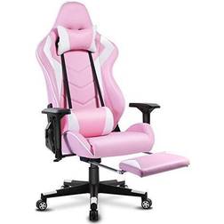 Racing Gaming Chair with Bluetooth Speakers and Footrest Swivel Recliner Chair for Adults Teens Pink
