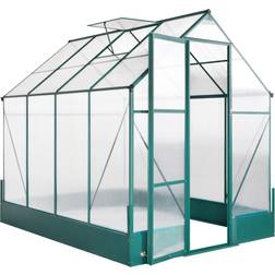 OutSunny 74.4 in. 74.4 in. 86.4 in. Metal Polycarbonate Greenhouse with Temperature Control Window for Backyard