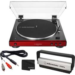 Audio-Technica AT-LP60XBT Stereo Turntable with Bluetooth (Red & Black) Anti-Static Record Brush 1/8 Inch Dual RCA Adapter Cable Photo4Less Cleaning Cloth Top Value Bundle