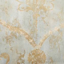 Norwall Wallpaper Gold Regal Damask on Aqua Textured Background