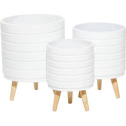 Set of 3 Wood Striped Planters White CosmoLiving