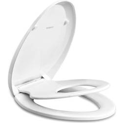 Elongated Toilet Seats with Built in Potty Training Seat Magnetic Kids Seat and Cover Slow Close Fits both Adult and Child Plastic White