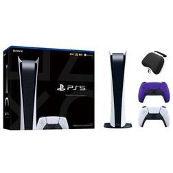 Sony PlayStation 5 Digital Edition with Two Controllers White and Galactic Purple DualSense and Mytrix Hard Shell Protective Controller Case