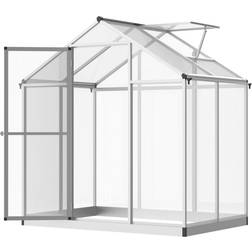 OutSunny Walk-In Greenhouse with Roof Vent 4x6ft Aluminum Polycarbonate