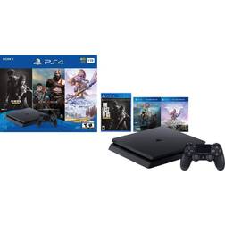 Sony Flagship Newest Play Station 4 1TB HDD Only on Playstation PS4 Console Slim Bundle with Three Games: The Last of Us, God of War, Horizon Zero Dawn 1TB HDD Dualshock 4 Wireless Controller -Jet Black