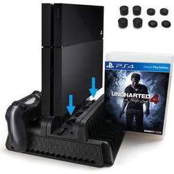 PS4 Vertical Stand with Cooling Fan Dual Controllers for Slim PS4 Pro