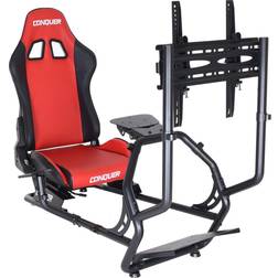 Conquer Race Simulator with Single Monitor Stand Racing Seat Cockpit, Gaming with Wheel Stand, Gear Shift Mount